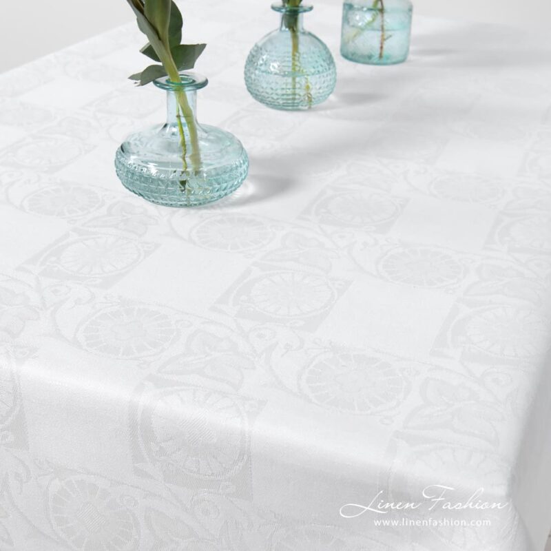 BOTANIC white linen cotton tablecloth in jacquard