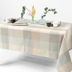 linen cotton tablecloth checks beige green, not washed