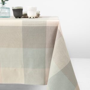 linen cotton tablecloth checks beige green, pastel colors
