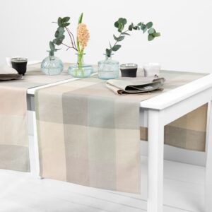 linen cotton runner beige green checks