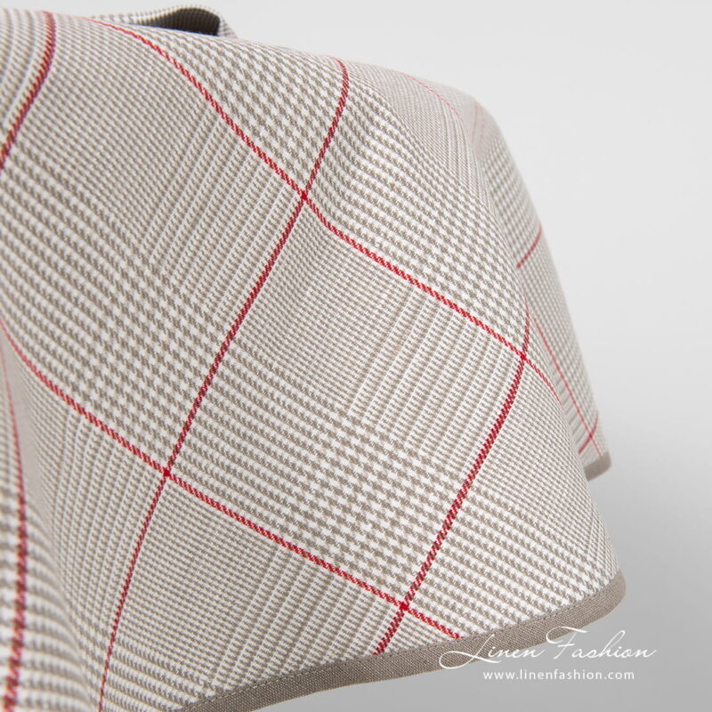 Round grey check tablecloth with narrow pipping