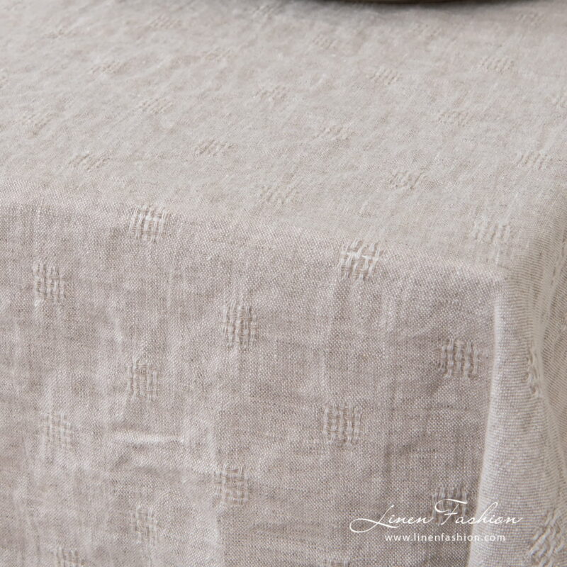 100% linen tablecloth in grey color, solo.
