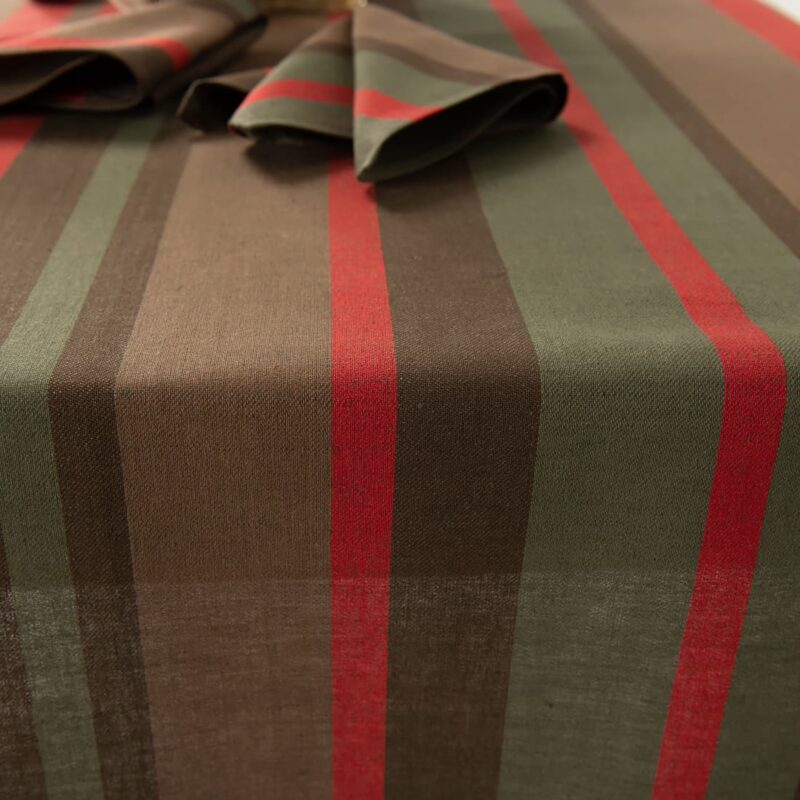 striped linen cotton red brown tablecloth many sizes.