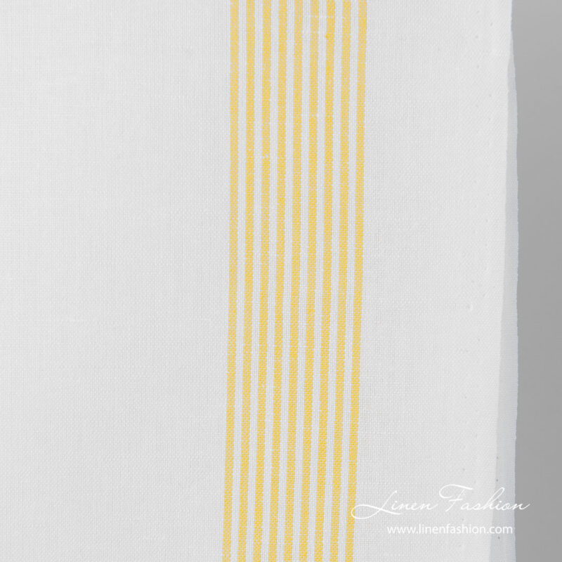 White linen cotton narrow striped fabric