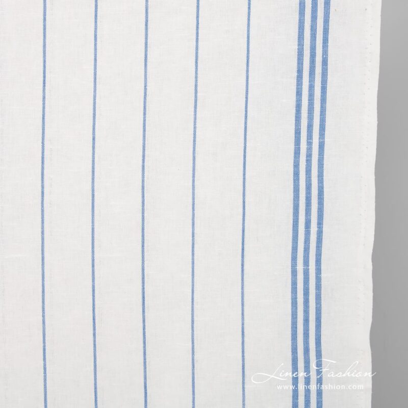 Linen cotton white fabric with stripes