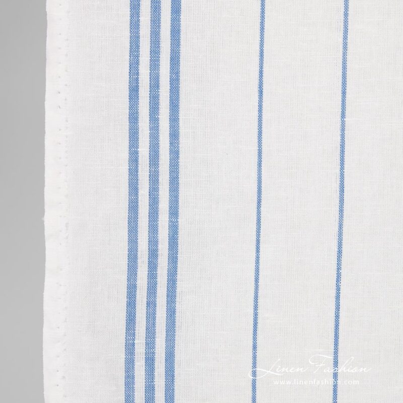 Linen cotton white fabric with vertical stripes