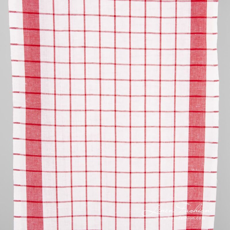 Linen cotton fabric in red checks