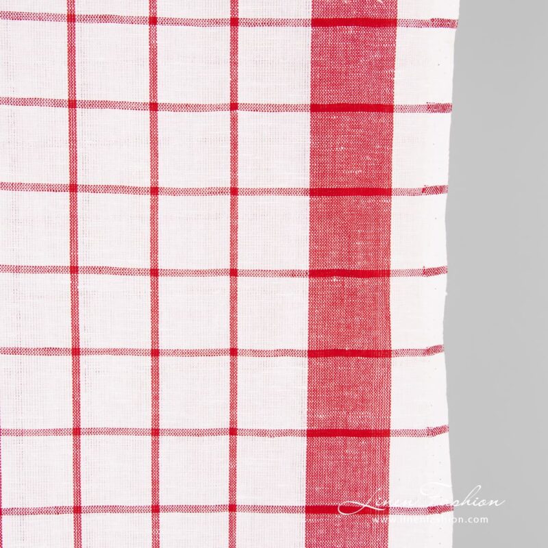 Linen cotton fabric in red checks, 50cm width