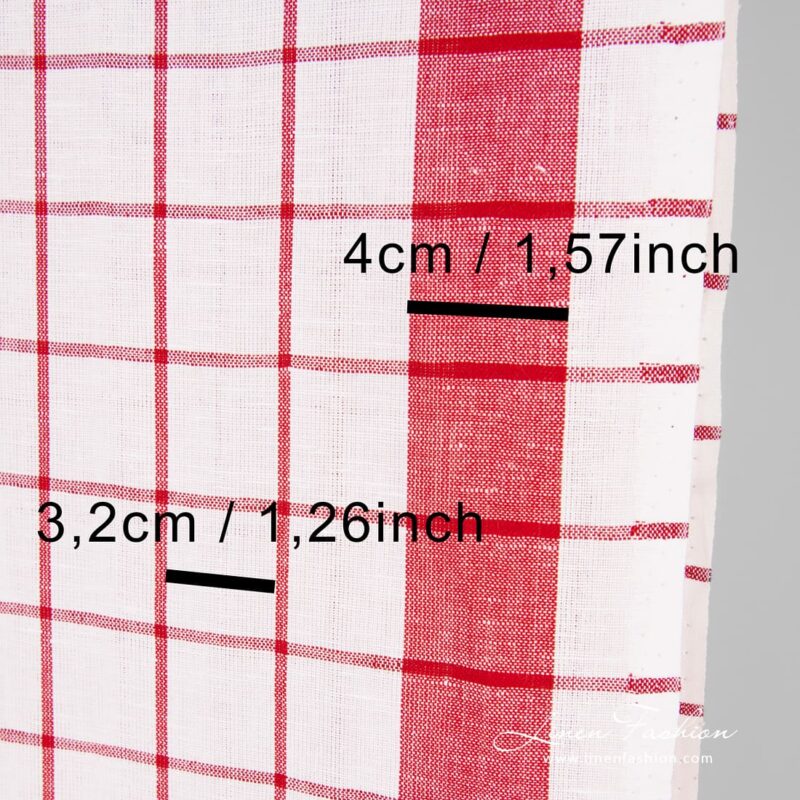 Linen cotton fabric in red checks, perfect for kitchen towels