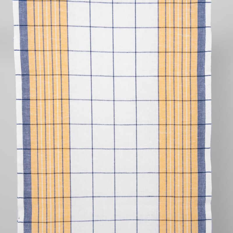 narrow linen cotton fabric white yellow blue checks.
