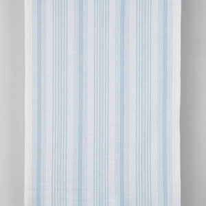 Narrow linen cotton fabric white with light blue stripes