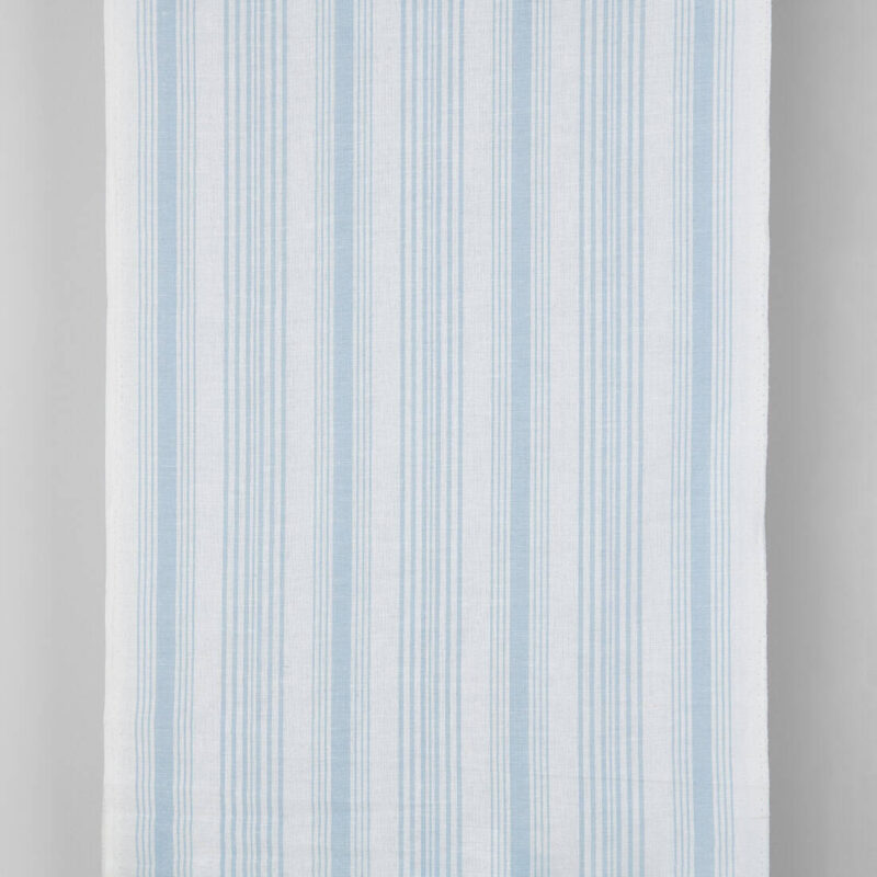 Narrow linen cotton fabric white with light blue stripes