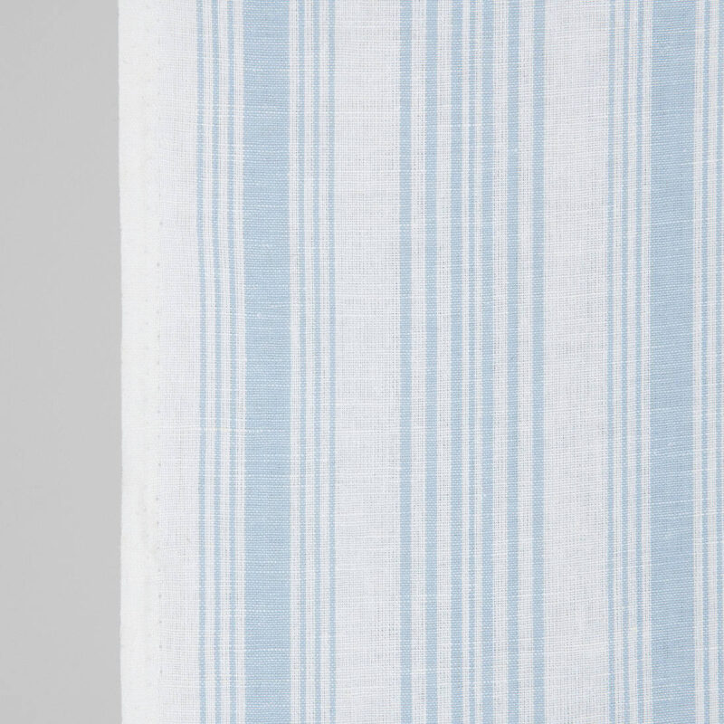 Narrow linen cotton fabric white with light blue stripes, 50cm wide