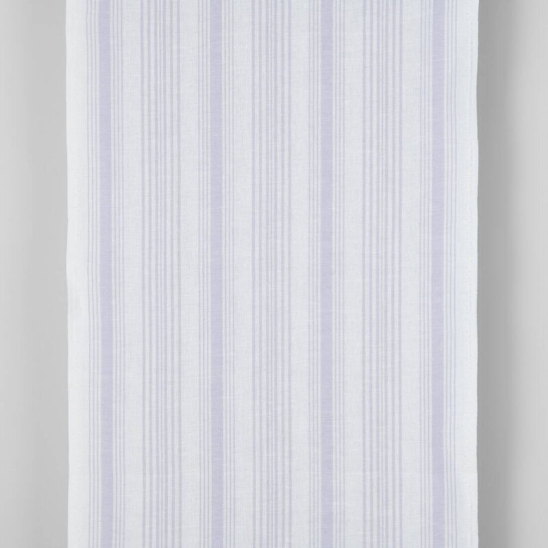 Narrow linen cotton fabric white with light violet stripes