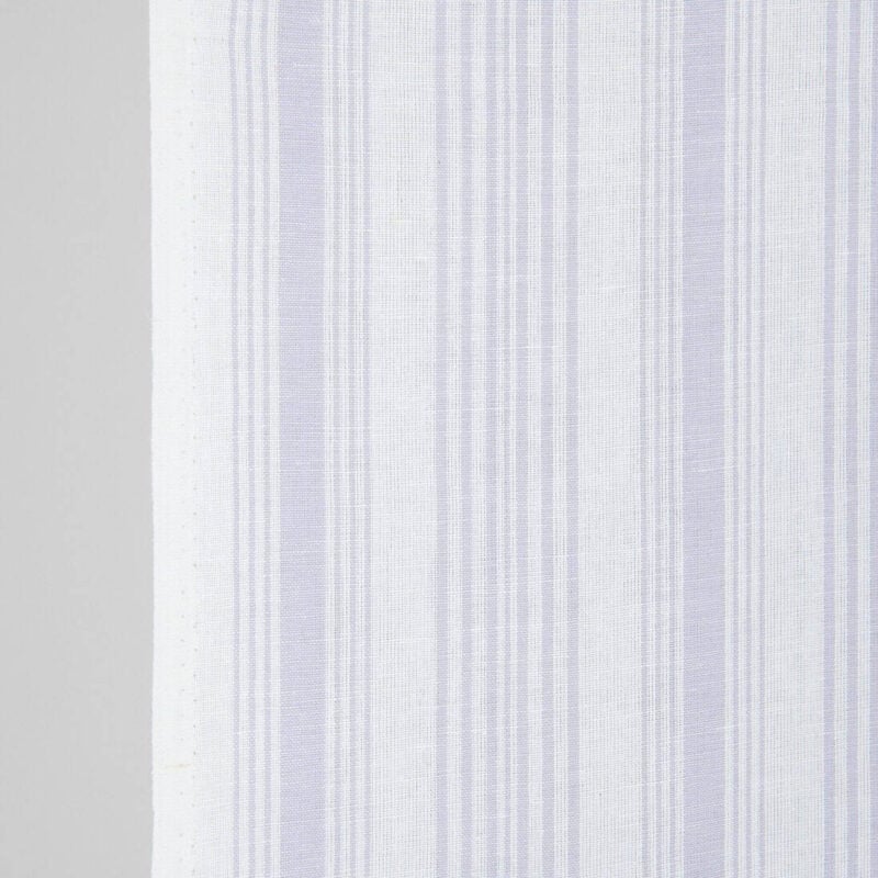 Narrow linen cotton fabric white with light violet stripes, 50cm wide