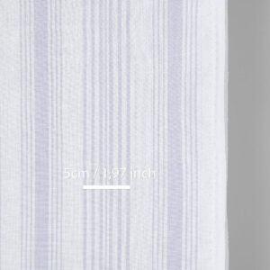 Narrow linen cotton fabric white with light violet stripes, with measurements