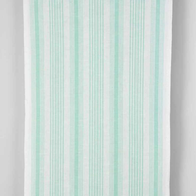 Narrow linen cotton fabric white with mint green stripes