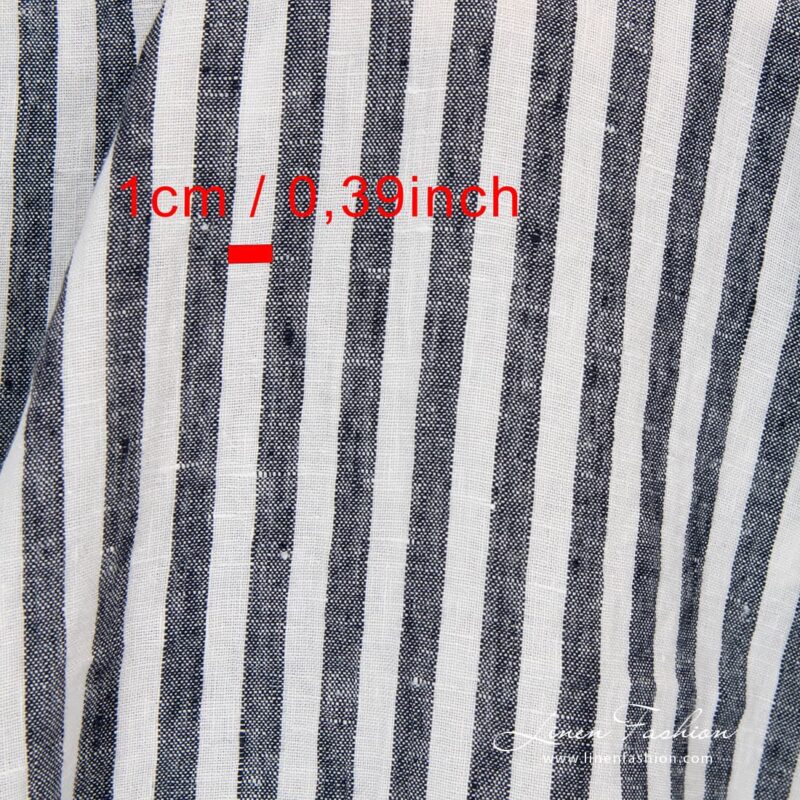 Navy striped 100% linen fabric.