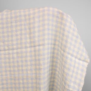 linen washed fabric blue cream checks, 145cm.