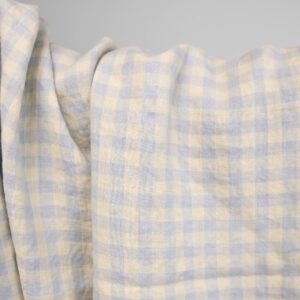 linen washed fabric blue cream checks, 145cm.