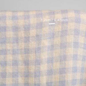 linen washed fabric blue cream checks, 1.2cm.