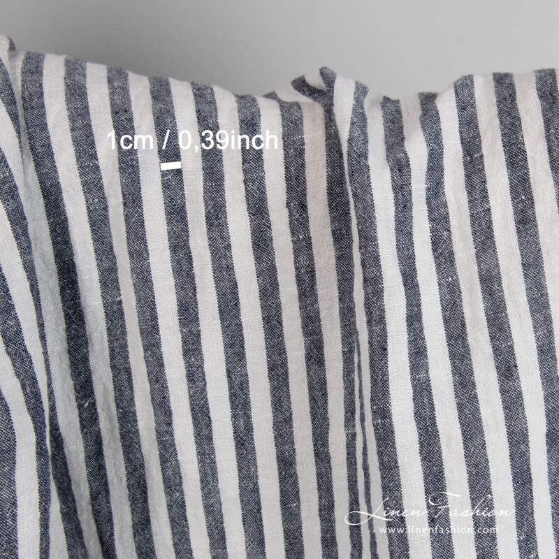 285cm width linen fabric in dark blue vertical stripes