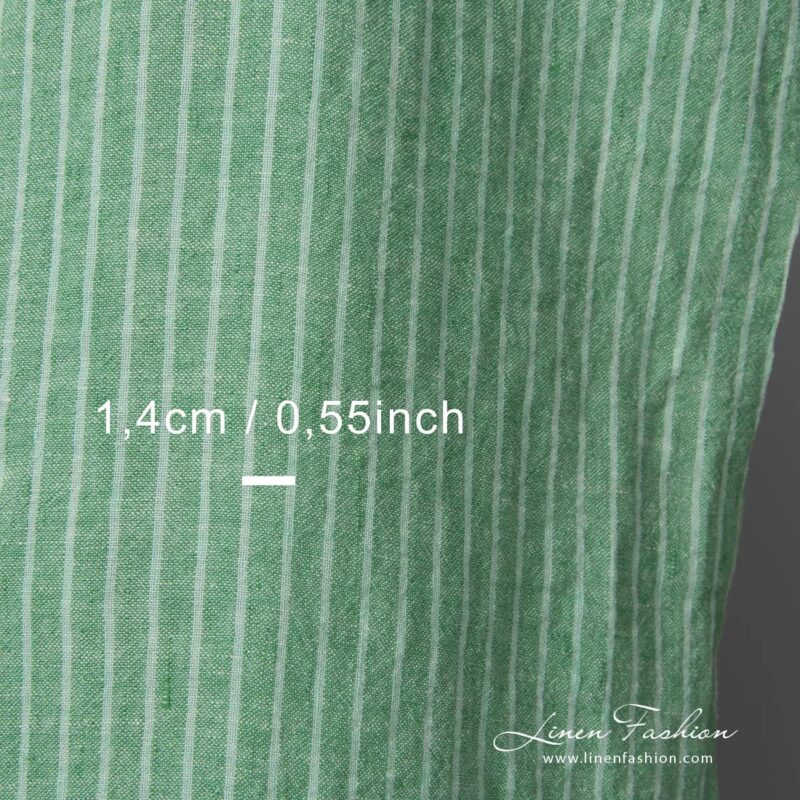 Wide washed green striped linen fabric for sewing clothes and home textiles