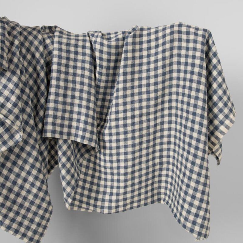 wide washed linen blue checks fabric