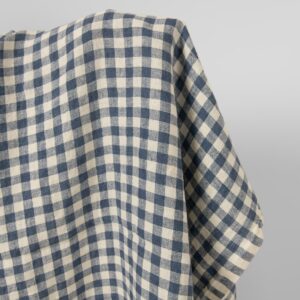 wide washed linen blue checks fabric, 285cm.
