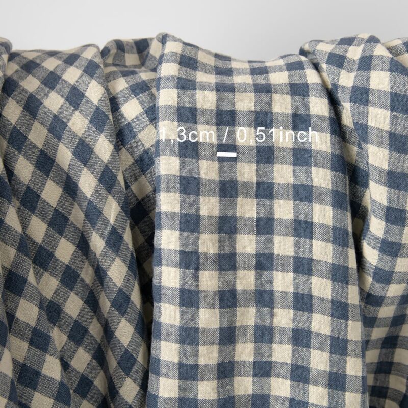 wide washed linen blue checks fabric, check 1.3cm