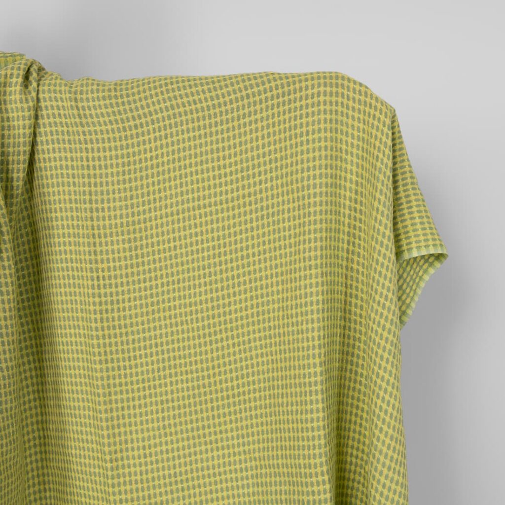 Washed linen fabric yellow and green pattern