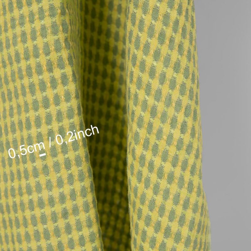 Washed linen fabric yellow and green pattern, with measurements