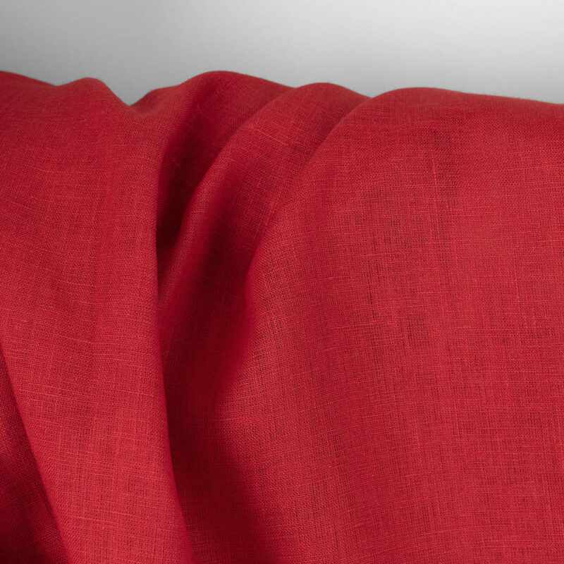 Linen fabric plain vibrant red, medium weight