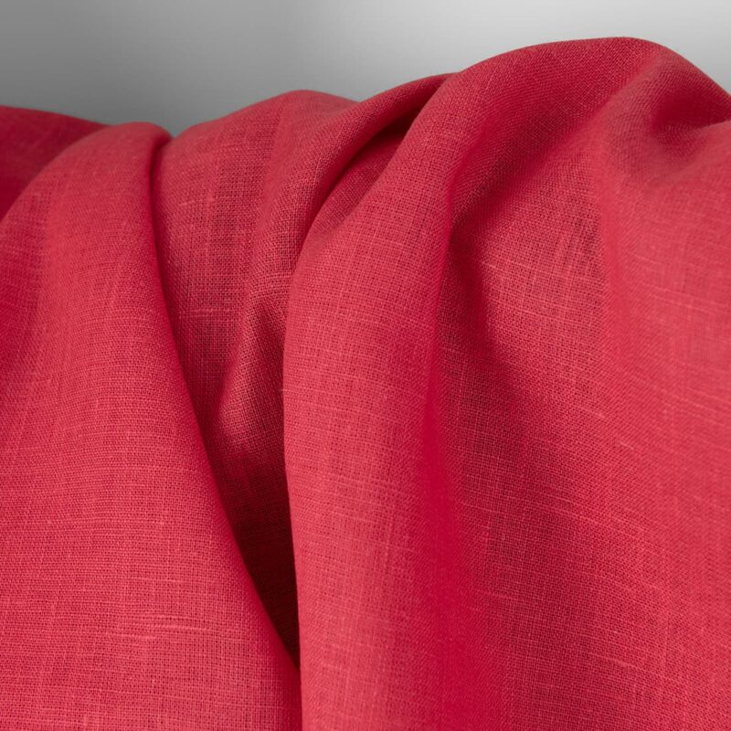 Linen fabric plain vibrant pink-red, medium weight