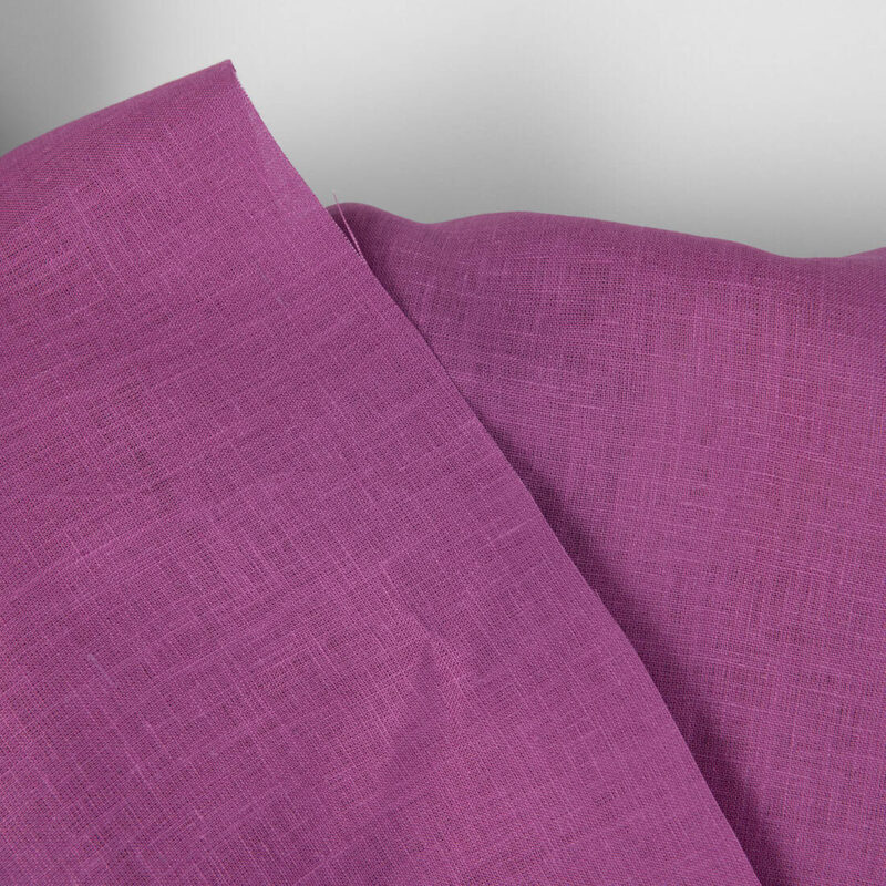 Linen fabric plain deep cyclamen pink, pure linen