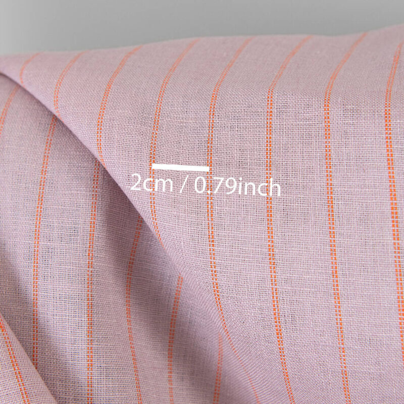 Linen fabric lilac with orange stripes, with measurements