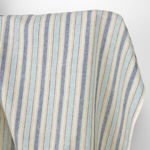 Tkanina lniana waniliowa w niebieskawe paski