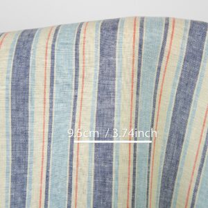 Tkanina lniana waniliowa w niebieskawe paski