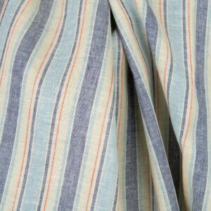 Tkanina lniana waniliowa w niebieskawe paski