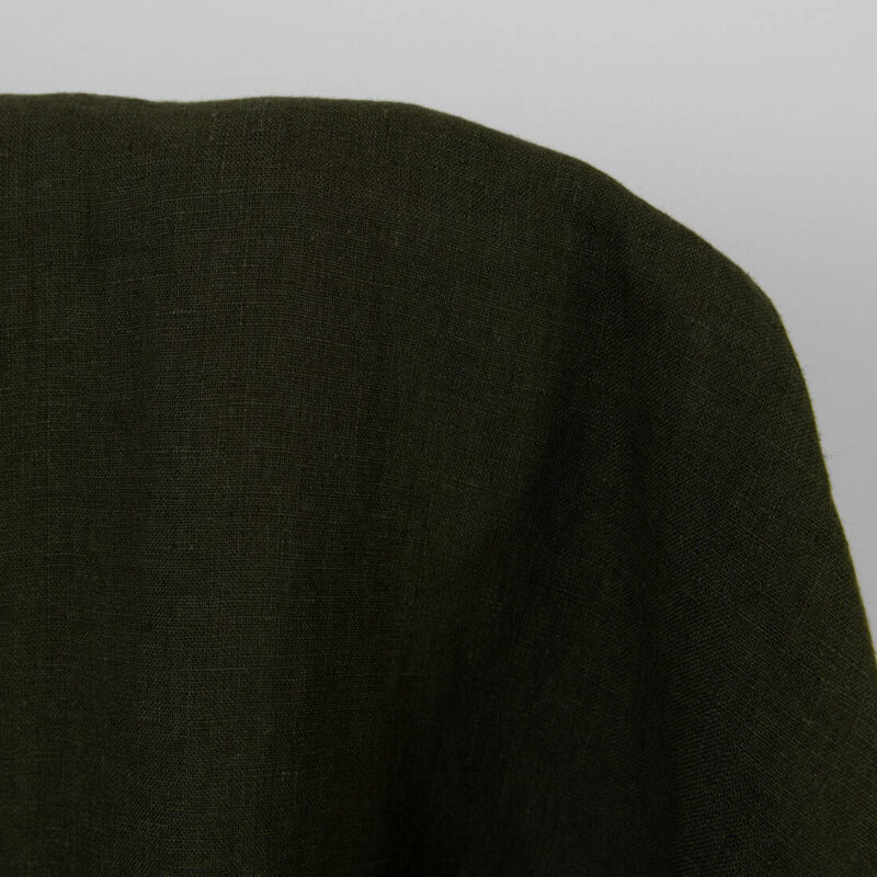 Washed linen fabric dark moss green, plain weave
