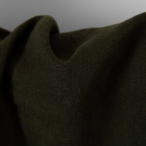 Washed linen fabric dark moss green, pure linen