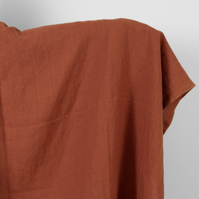 Linen fabric warm brown colour washed