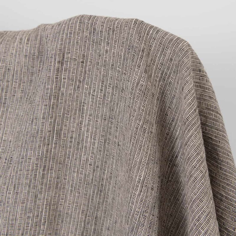 Washed linen fabric pink-black small striped pattern, specially softened