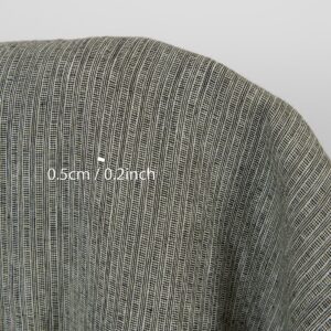 Washed linen fabric green-black small striped pattern, with measurements