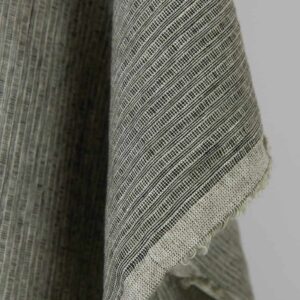 Washed linen fabric green-black small striped pattern, soft to touch