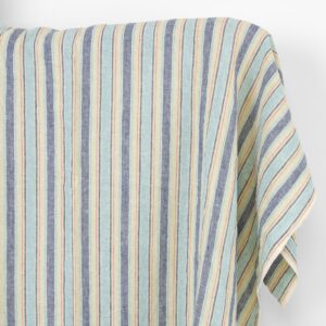 Tkanina lniana waniliowa w niebieskawe paski, prana