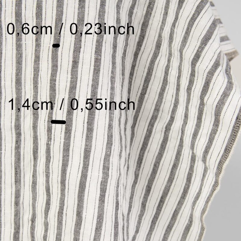 Striped washed linen fabric off white, grey.