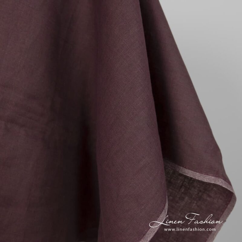 Linen fabric in brown-violet melange edge
