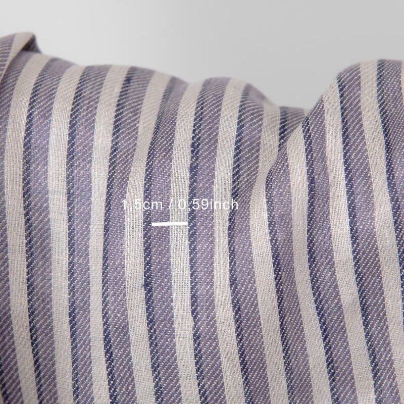linen twill striped fabric violet blue 1.5cm. stripes