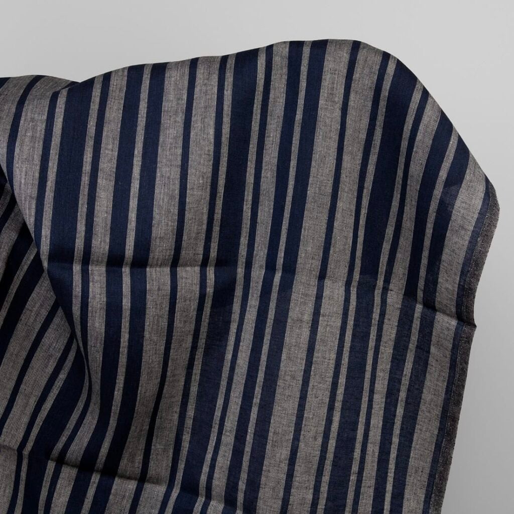 Linen fabric in blue and natural stripes